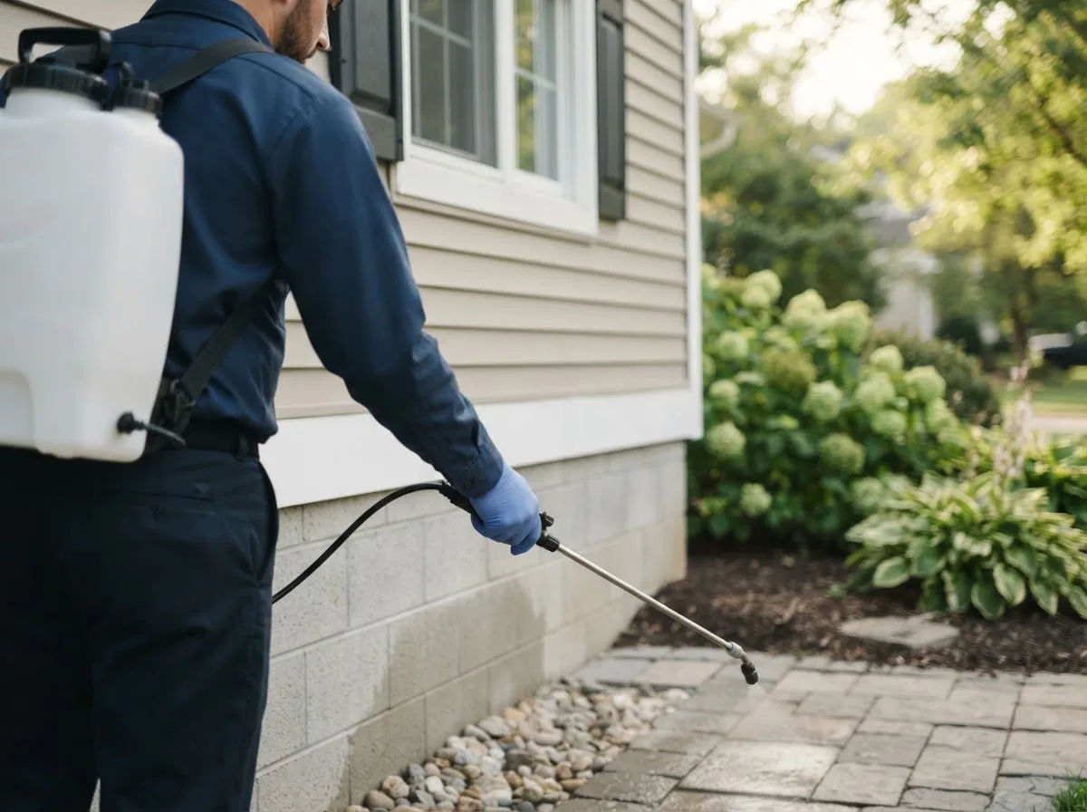 Pest control technician inspecting a home in Monticello, GA